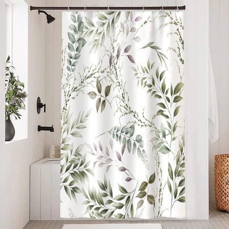 1 Rideau Douche, 120x200cm, Motif Feuilles, Polyester Imperméable, Anti Moisissure, Salle de Bain
