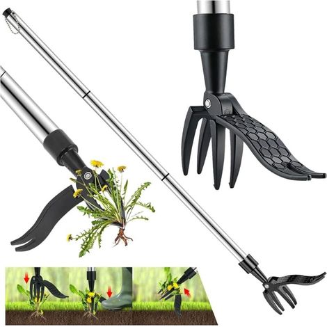 Désherbeur Manuel, Arrache-Mauvaises Herbes 100Cm Avec 3 Griffes En Inox Et Pédale D'Enlèvement Des Racines Outil De Désherbage Outil De Jardinage Sur Pied Poignée En Aluminium Kit (1/4)