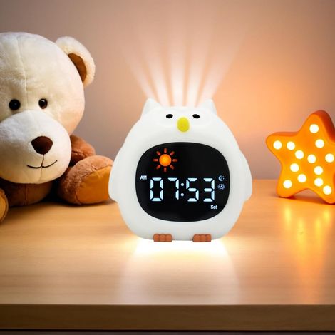 Sveglia Bambini Gufo – Luce Notturna 9 Colori, Rumore Bianco, Allenatore del Sonno Visivo – ABS e Silicone – Design Moderno per Camera dei Bambini (1/4)