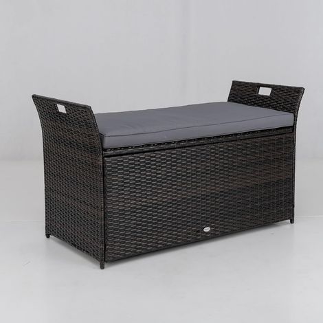 Costway – Coffre de rangement en rotin PE 260L – Dimensions 125 x 56 x 71 cm – Coussin épais 8 cm – Capacité 150 kg – Résistant aux intempéries