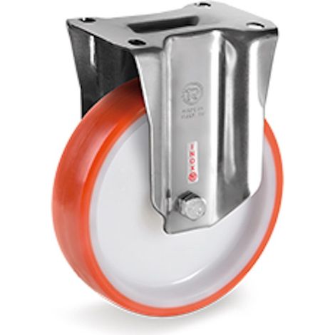 Roulette INOX fixe diamètre 80 mm roue polyuréthane rouge - 120 Kg (1/2)