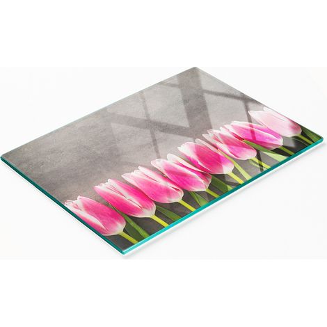 Dekoratives Küchenschneidebrett aus Glas, rosa Tulpen, 80 x 52 cm (1/5)