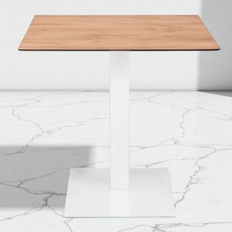 Tavolo bar pub ristorante da esterno 80x80 cm base bianca e piano in HPL Rovere Nodato H 74 (1/5)