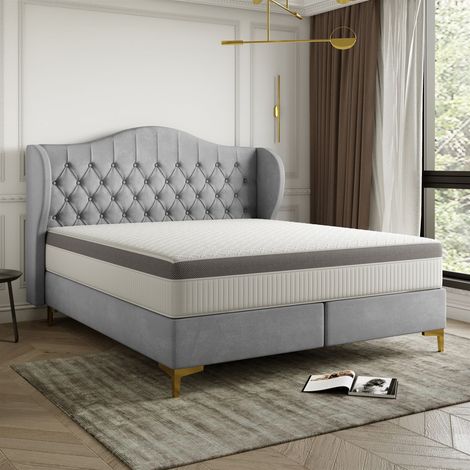 Polsterbett Doppelbett PELAGIO Stoff Whisper Grau 140x200cm inkl. Matratze (1/5)