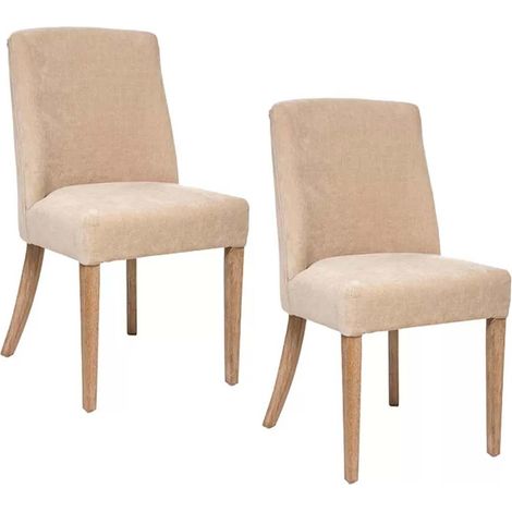 Lot de 2 chaises de salle à manger en tissu chenille avec des pieds en bois, coloris beige - Longueur 50 x Profondeur 58 x Hauteur 88 cm (1/5)