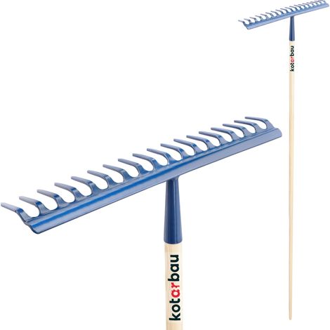 KOTARBAU® Rateau à Feuilles - Rateau Jardin - Acier - 49 cm - Bleu Marine - avec Manche Bois 154 cm - 18 Dents - Balai a Gazon - Outil Jardinage pour Entretien Pelouse - Ramasse Feuille (1/5)