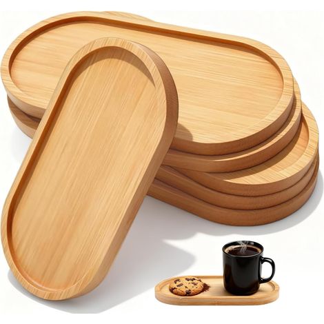 Lot de 6 Petit Plateau Bois, Plateau Bambou Ovale en Bois de 17,5 X 8,8 cm Service Assiette en Bois Convient pour Ranger Aliments Boissons Objetsarticles Bain (1/5)
