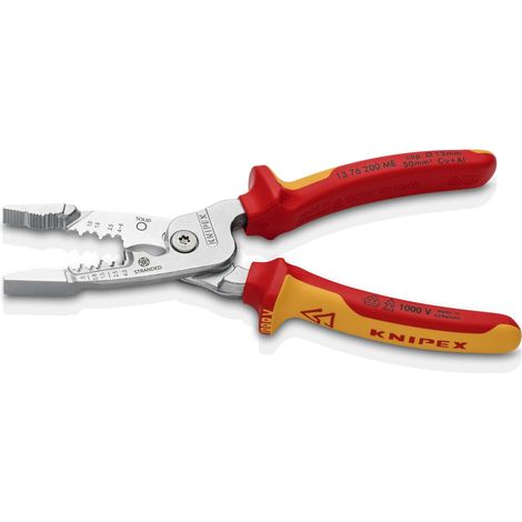 KNIPEX 13 76 200 ME Pinza multifunzione per elettricisti modello metrico isolati con manici rivestiti in materiale bicomponente, collaudati VDE cromata 200 mm (1/6)