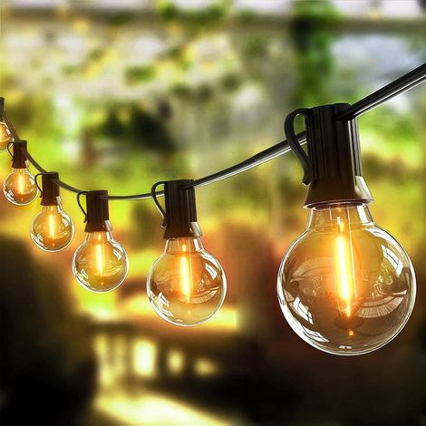 Guirlande LED d'extérieur 220V, lampes pour terrasse, 7,5 mètres - 25 ampoules étanches, blanc chaud 2700K, idéale pour jardin, cour, kiosque, terrasse et porche - 2 ampoules de rechange (1/5)