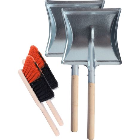 Garronda Ensemble pelle et balayette Noir/Orange + Argent — pelle métal manche bois brosse poils PET — Lot de 2 — GD-0010 (1/4)