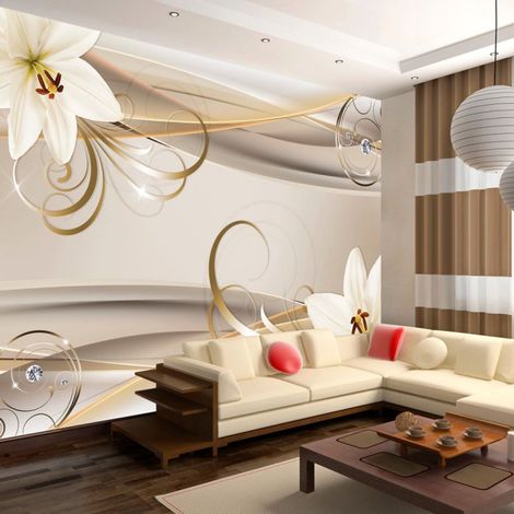 Papier Peint "Lilies & the Gold Spirals" 140 x 200 cm (1/2)