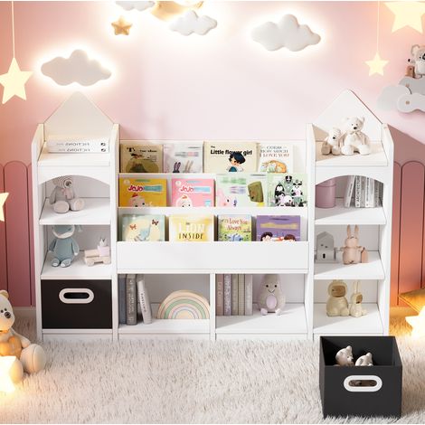 Librería infantil con 2 cajas de almacenaje plegables, blanco, 130 x 30 x 90 cm, MDF (1/5)