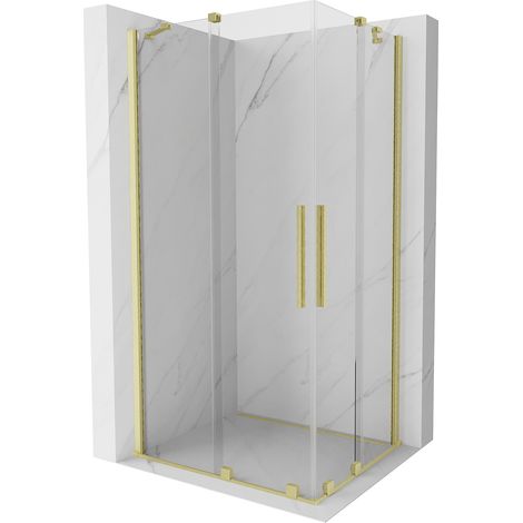 Mexen Velar Ducha doble, cabina de ducha deslizante 100 x 90 cm, transparente, oro cepillado - 871-100-090-02-55 (1/5)