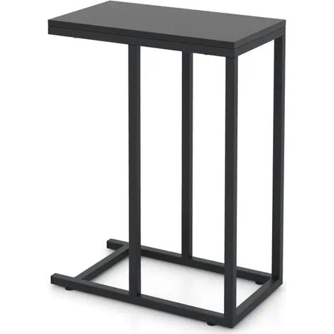 &39C&39 Shaped Side Table for Sofa and Bed Sofa Side Table 64cm Metal Frame TV Tray Table Rustic Oak Black (1/5)
