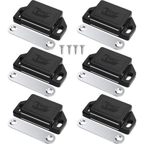 Lot de 6 Aimant pour Porte Placard Aimant de Porte Plastique pour Meuble, Loquet de porte Puissant Aimant Loqueteux magnétiques Aimant Fermeture de Porte pour Tiroirs, Noir (1/5)