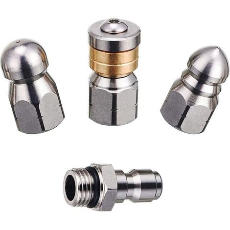 [NON UTILIZZATO]  Ugello per la pulizia delle fogne da 4 pezzi, kit ugello per idropulitrice in acciaio inossidabile, ugello ad alta pressione da 1/4" con pulsante di rotazione rapida, ugello fino a 5