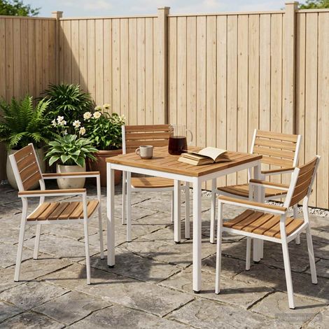 vidaXL Tavolo da cena da giardino Naturale e Bianco 60 x 60,5 x 75 cm