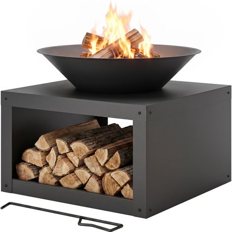Foyer extérieur rond Ø59cm support bois pelle à feu bois charbon utilisable noir (1/4)