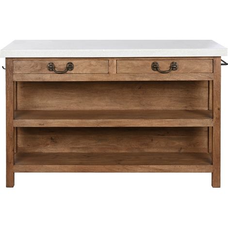Isla Cocina Madera Marmol 147X77X92 2 Cajones (1/5)