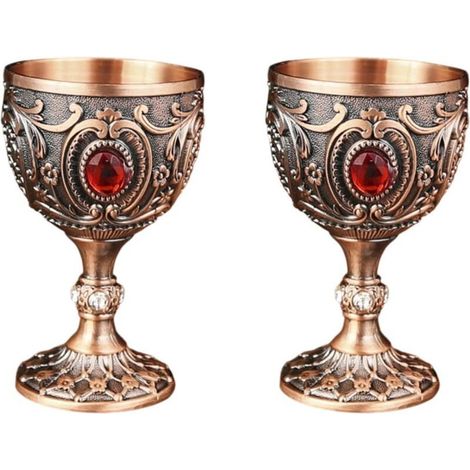 Lot de 2 Verres à Vin Vintage Médiévaux en Métal – 30 ml – Idéal pour Décoration de Table et Ambiance Rustique (1/4)