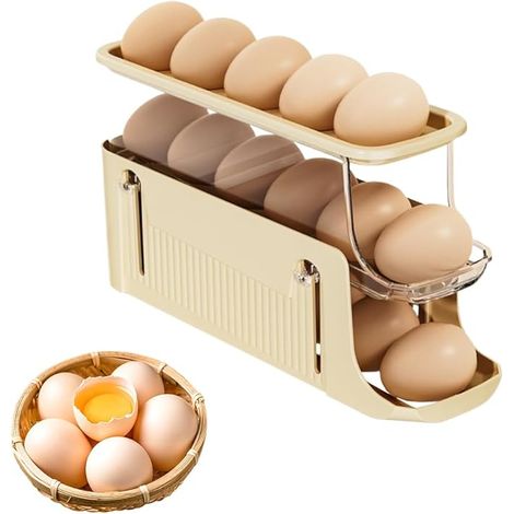 Eierhalter für Kühlschrank, Kühlschrank Organizer Eier Automatisch Rollender Eierspender 3 Etagen Eierbehälter für Kühlschrank Ausziehbares Eierbox für 15-17 Eier Geeignet