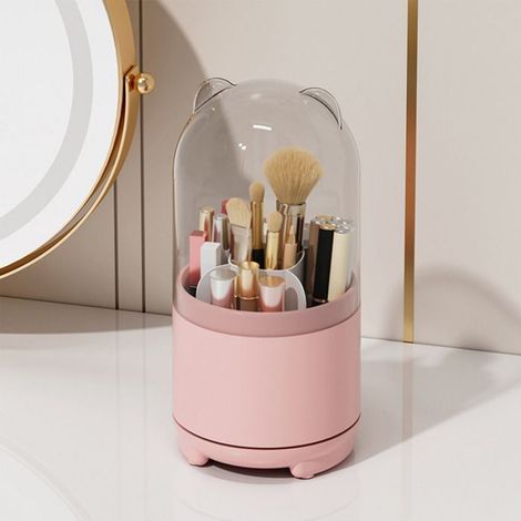 Boîte de rangement pour pinceaux de maquillage rotative à 360 degrés, couvercle transparent anti-poussière, grande capacité, (1/5)