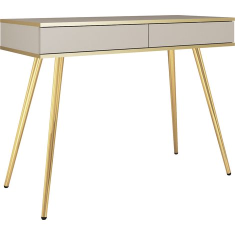 Coiffeuse Banff T102 - Beige - Ajouts dorés - 2 Tiroirs - Largeur 102 cm, Hauteur 80 cm, Profondeur 50 cm (1/4)