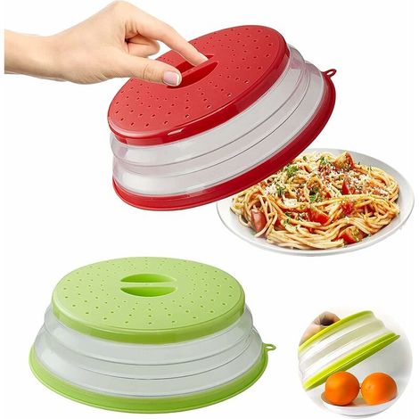 Couvercle Pliable pour Micro-Ondes, 2 Pièces Cloche Micro Onde Pliable, Couvercle Chauffant des Aliments Couvercle Anti-éclaboussures Micro-ondes avec Trou de Vapeur (Rouge + Vert) (1/5)