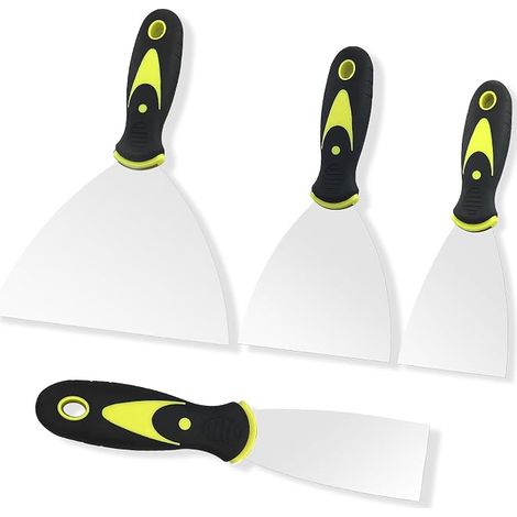 Lot de grattoirs à papier peint en acier inoxydable avec poignée souple pour remplissage de papier peint, décalcomanies de cloison sèche, décoration et peinture (3,8 cm, 7,6 cm, 10,2 cm, 15,2 cm) (1/5)