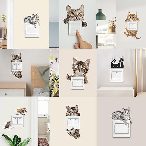 7 Types De Dessin Anim Mignon Chats Et Oiseaux Interrupteur Autocollants Dcor  La Maison Autocollants Muraux Auto-adhsifs (1/5)