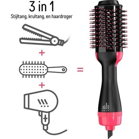 Brosse soufflante 3 en 1 pour sécher, lisser et boucler les cheveux, 4 réglages, adaptée à tous les types de cheveux (1/2)