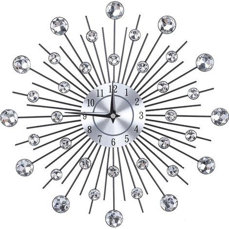 Horloge murale en forme de fleur argentée métallique scintillante pour salon, bureau (fleur ronde) (1/5)