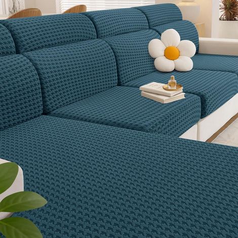 Elastischer Sitzkissenbezug für Sofa, rutschfest, 2-Sitzer, Pfauenblau (1/5)