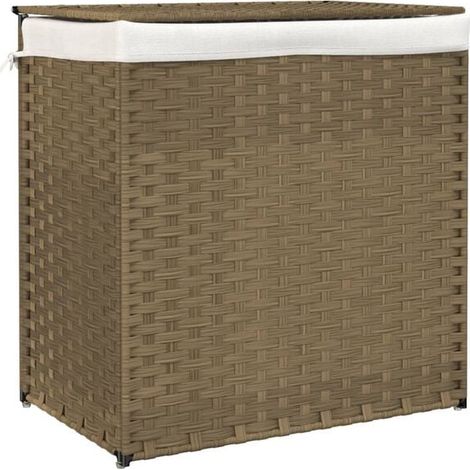 Panier à linge double couche, dimensions 53x35x57 cm, en résine tissée. (1/5)