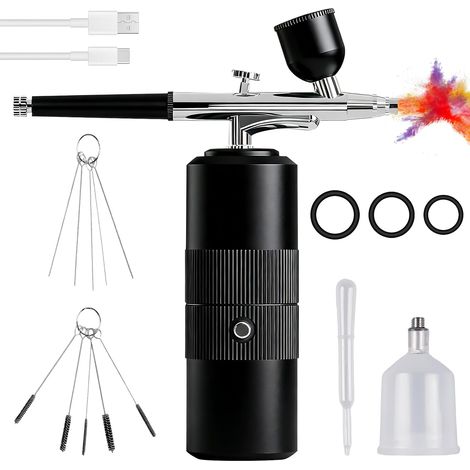 Kit aérographe avec compresseur : pistolet pulvérisateur sans fil, kit aérographe portable avec compresseur, pistolet pulvérisateur portable rechargeable par USB pour hydratation de la peau, tatouage (1/5)