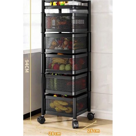 Étagère de rangement multifonction rotative pour cuisine, support au sol, chariot à collations à plusieurs niveaux, panier à fruits et légumes, meuble de stockage domestique (1/4)