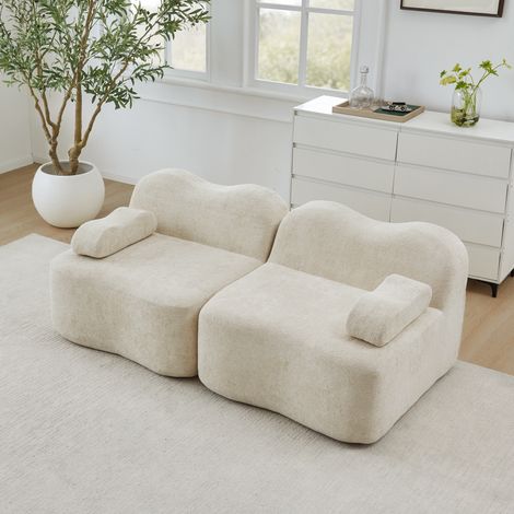 Modulares Sofa mit Hocker, Wellenform aus Samt Beige OKMYHOME (1/5)