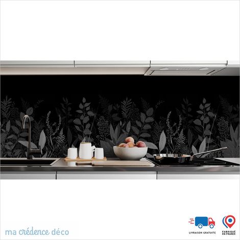 Crédence : Dessin et fleurs sauvages noires 7 - Couleur gris - Alu composite - 60 - 120 (1/3)