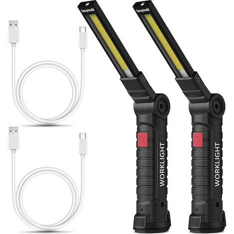 Linterna LED recargable USB-C m MU 2x, luz de trabajo magnética de 360° - 5 modos COB para coche/camping/reparación de emergencia - Regalos para hombres (Negro) (1/5)