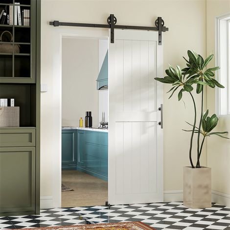 Puerta corredera Grainery con herrajes mejorados, manija, rodillo y guía de suelo para baño/sala de estar, 71,5 x 213,4 cm, blanca (1/5)