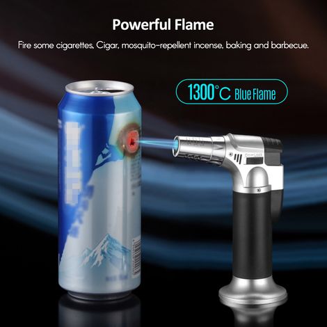 [JAMAIS UTILISÉ]Lance-flammes à butane à flamme réglable, multifonctionnel, industriel, pour soudage, rechargeable, briquet lance-flammes de cuisine, en métal massif, pour bricolage, argent. (1/2)