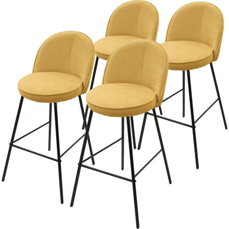 ML-Design 4x Taburetes de Bar Mostaza con Tapizado de Tela, 75cm Altura, Sillas con Estructura Metálica, Asientos de Cocina con Respaldo y Reposapíes, Sillones de barra, Mueble de Mostrador de Bistro (1/5)