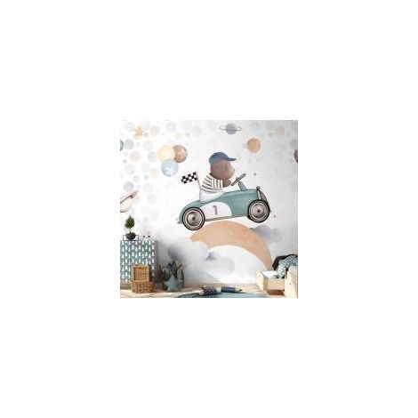 Tapete artgeist Teddybär Rennwagen bunt 250x175 cm