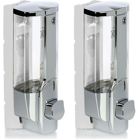 Distribuidor de Jabón 2X para Montaje en Pared - Dispensador de Jabón de Pared, Recargable - Dispensador de Jabón para Gel de Ducha y Champú (Cromado) (1/4)