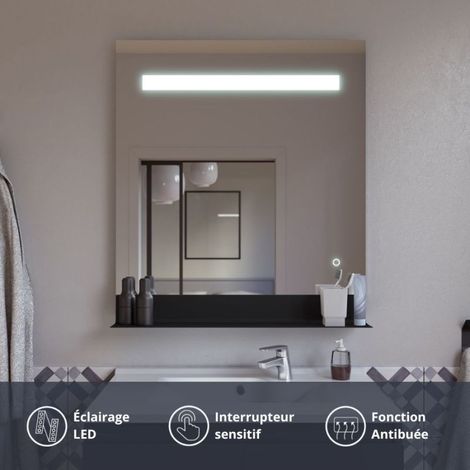 Miroir lumineux antibuée ETAL 80x80 cm avec tablette de rangement (1/4)