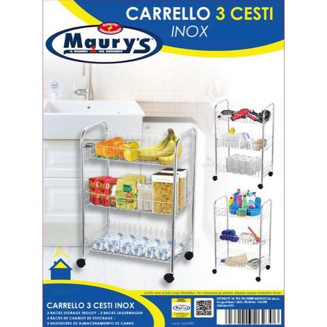 MAURY'S CARRELLO CUCINA INOX 3 CESTI 40X26XH62CM