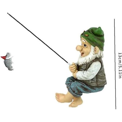 Statue de Nain de Jardin Pêcheur en Résine - Ornement de Jardin Décoratif