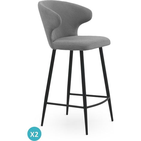 Ensemble de 2 tabourets rembourrés marron avec pieds en métal noir (1/5)