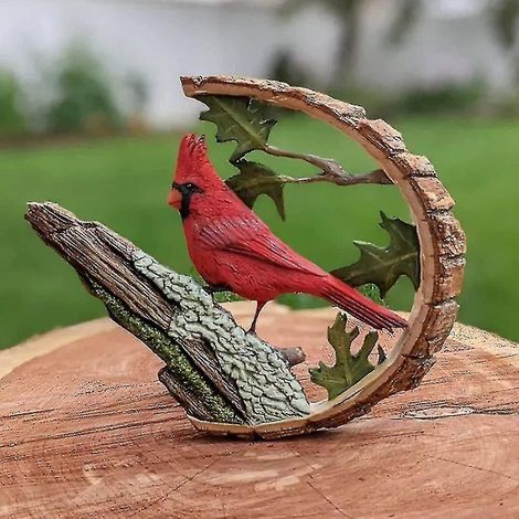Statue de cardinal en bois sculpté, sculpture animale artisanale, ornement décoratif pour jardin (1 pièce, rouge) (1/5)