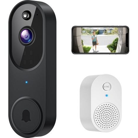 Sonnette vidéo sans fil 1080p avec audio bidirectionnel, détection intelligente des mouvements humains, vision nocturne HD et stockage cloud (1/5)
